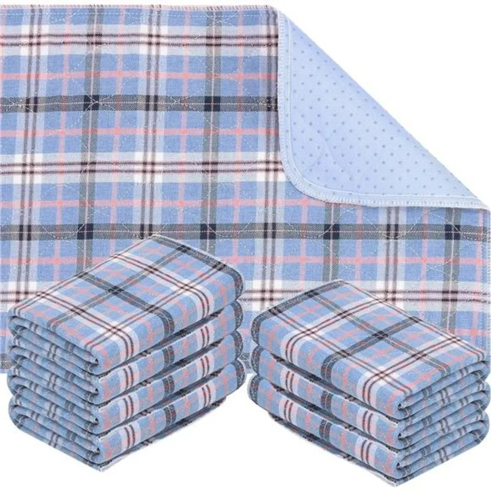 8Pcs Washable Reusable Non-Slip Pee Pads for Dogs, Light Blue Plaid, 18